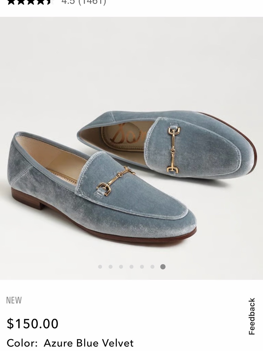 Sam Edelman Azure Blue Velvet Women’s Slip-On Loafers with Metal Bit